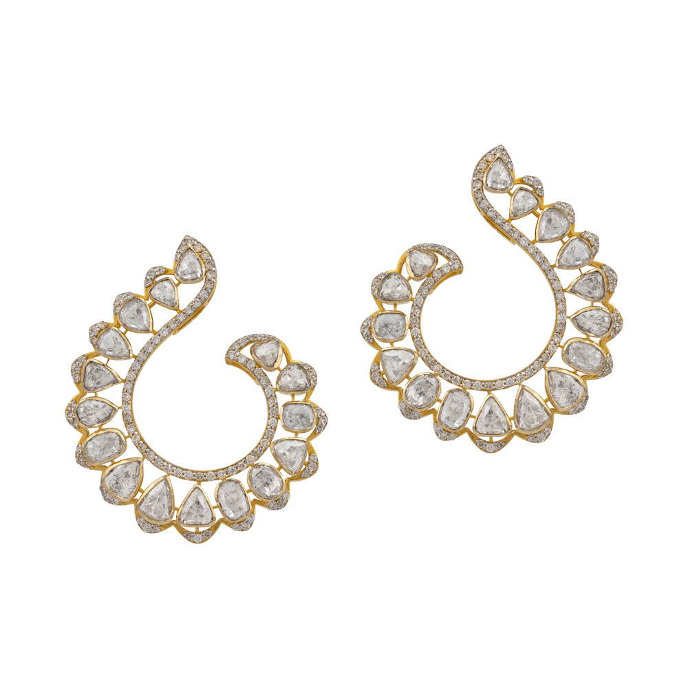 Graceful Polki and Diamond Swirl Hoops